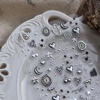 🩶✨พร้อมส่ง!สติ๊กเกอร์ตกแต่งเล็บ ขนาดเล็ก ลายนาฬิกาโทนสีเงิน สวยมาก iphone17pro promax
