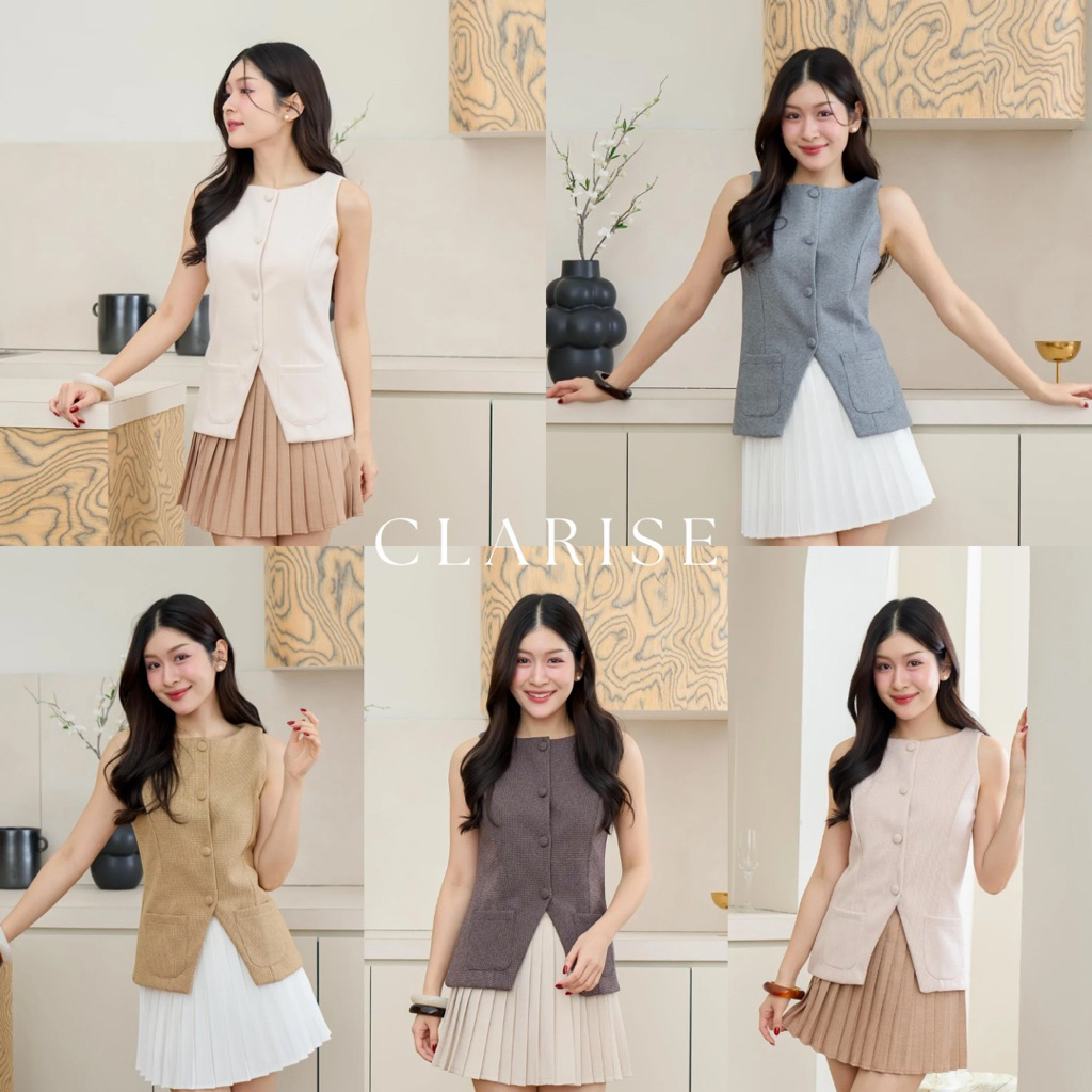 CLARISE TOP (เฉพาะเสื้อ) เสื้อแขนกุดคอปาด ผ้าทวิตวูทิ้งตัวสวย