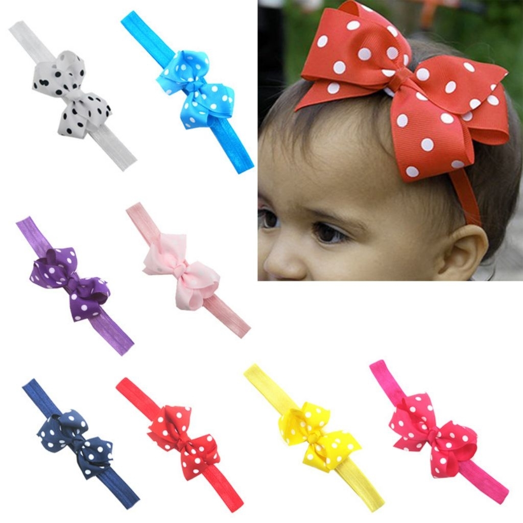 พร้อมส่ง10สี โบว์คาดผมลายจุด