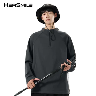 HeaSmile เสื้อแขนยาวผู้ชาย คอซิป สีเอิร์ธโทนมินิมอล ผ้าแห้งไว ระบายอากาศได้ดี ใส่สบาย ไม่ร้อน ไม่ยับง่าย (M-BKLSGCX)