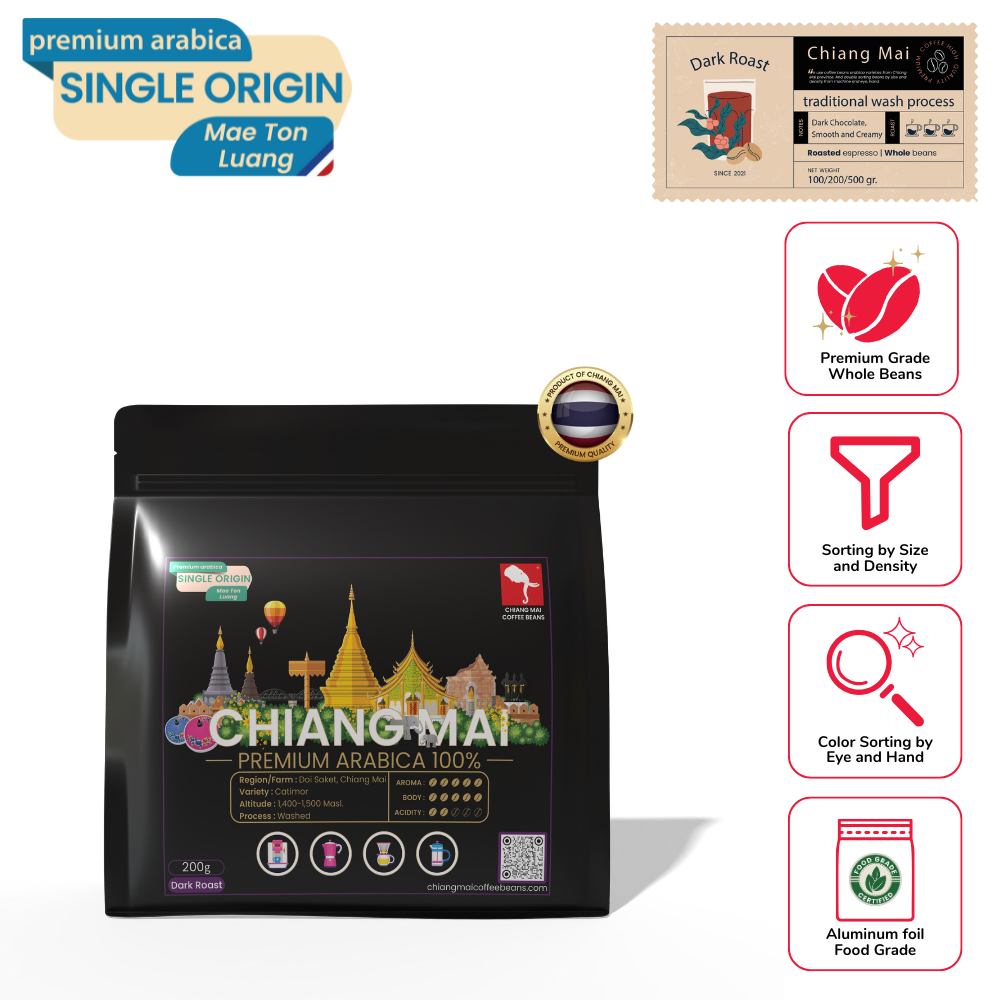 Chiang Mai Coffee Beans : Mae Ton Luang : Dark Roast (เชียงใหม่ คอฟฟี่ บีนส์ : แม่ตอนหลวง : คั่วเข้ม