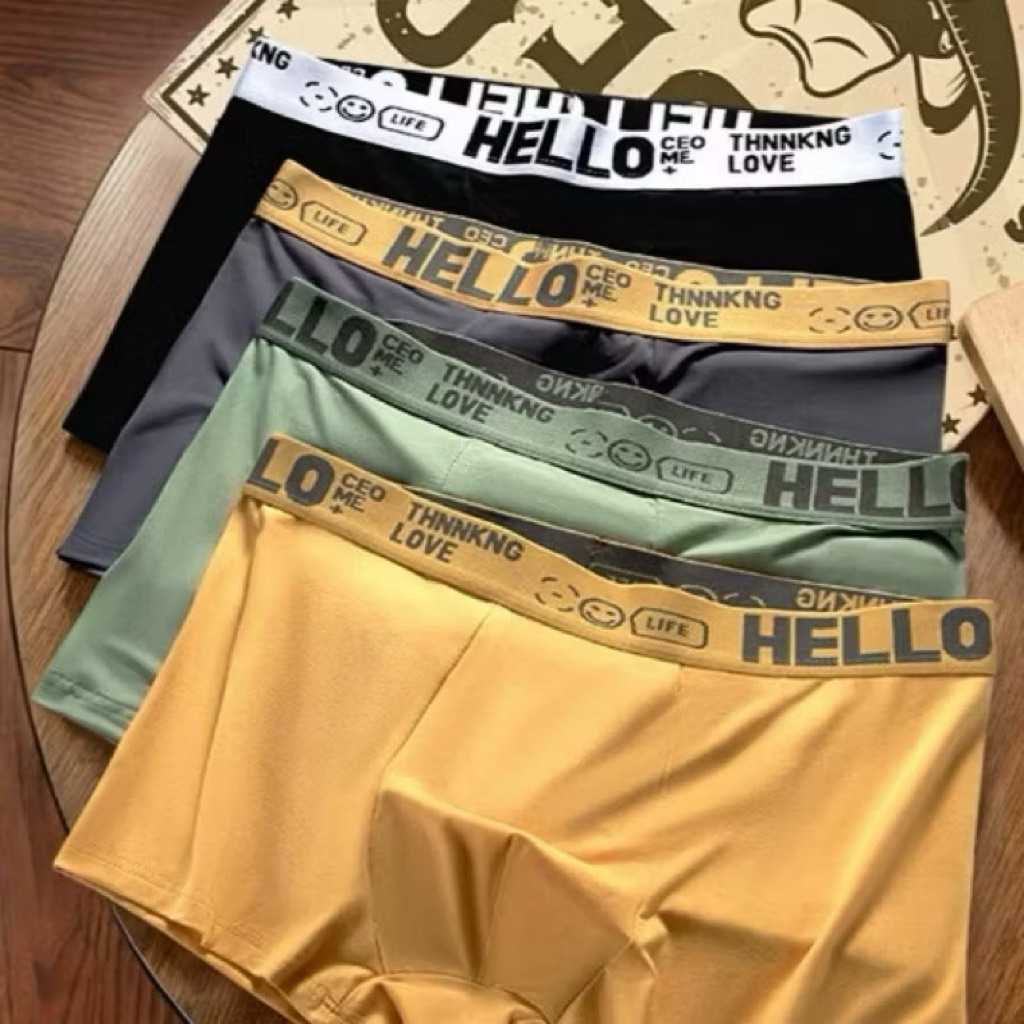 ซื้อ1 ได้5 เซ็ตกางเกงใน (บ็อกเซอร์) ชาย Hello ยอดนิยม อินเทรนด์ เป็นมิตรกับผิว สวมใส่สบาย เอวกลางและนุ่ม ชุดชั้นในชาย