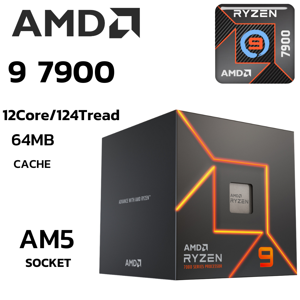 CPU (ซีพียู) AMD RYZEN 9 7900 3.7 GHz (SOCKET AM5)
