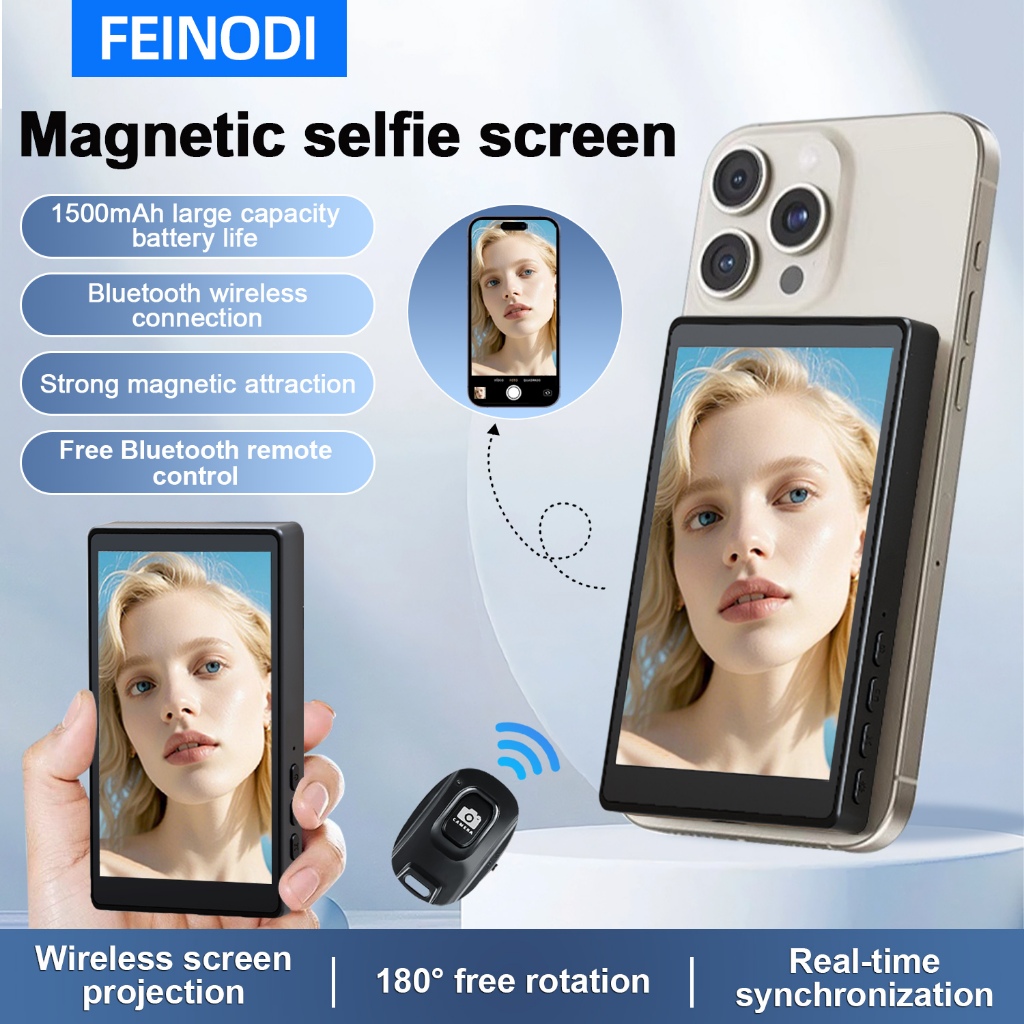 FEINODI Wireless magnetic selfie screen for vlogging  หน้าจอเซลฟี่แม่เหล็กไร้สายSelfie Monitor Screen Supports Phone