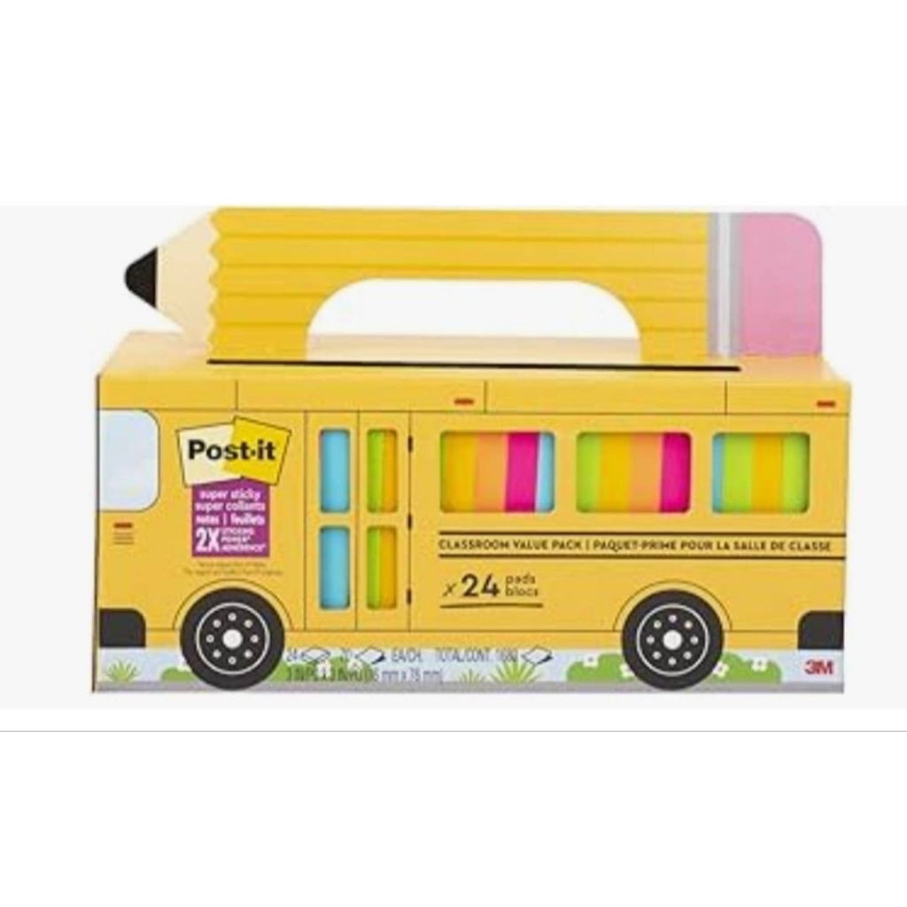 Post-it Sticky notes School Bus จาก 3M × 24 แพค (3×3 นิ้ว) แพคละ 70 แผ่น คละสี *ส่งด่วน