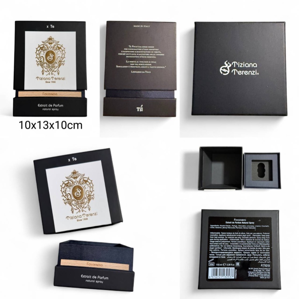 กล่องใส่น้ำหอม Tiziana Terenzi Foconero กระดาษแช็งอย่างดี ไม้อัด ของแท้ มีกันกระแทกด้านในแบบรูป พร้อ