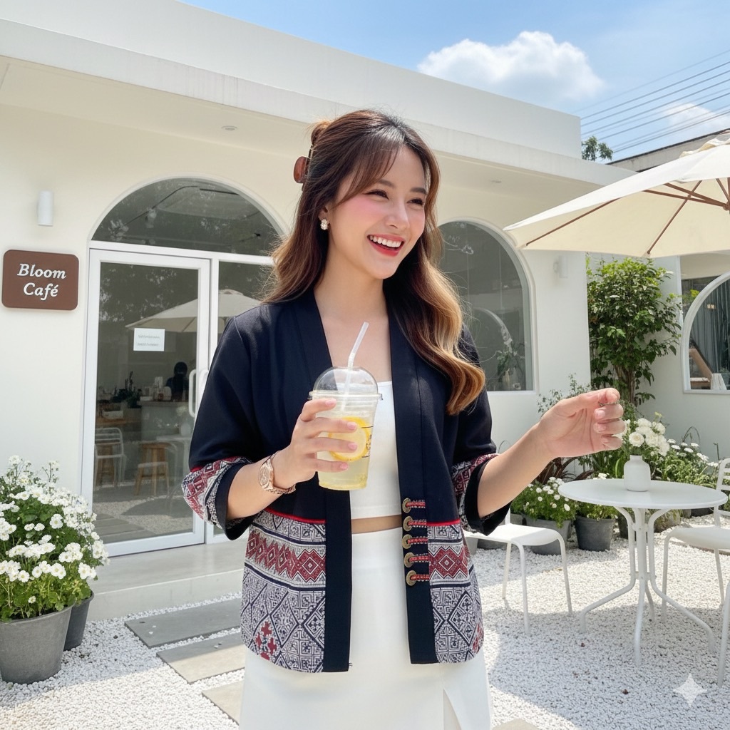 LANNA - เสื้อคลุมผ้าฝ้าย สไตล์งานม้งแขนบอลลูน ผ้าลายไทย ตัดเย็บแพทเทิร์นเนี้ยบ
