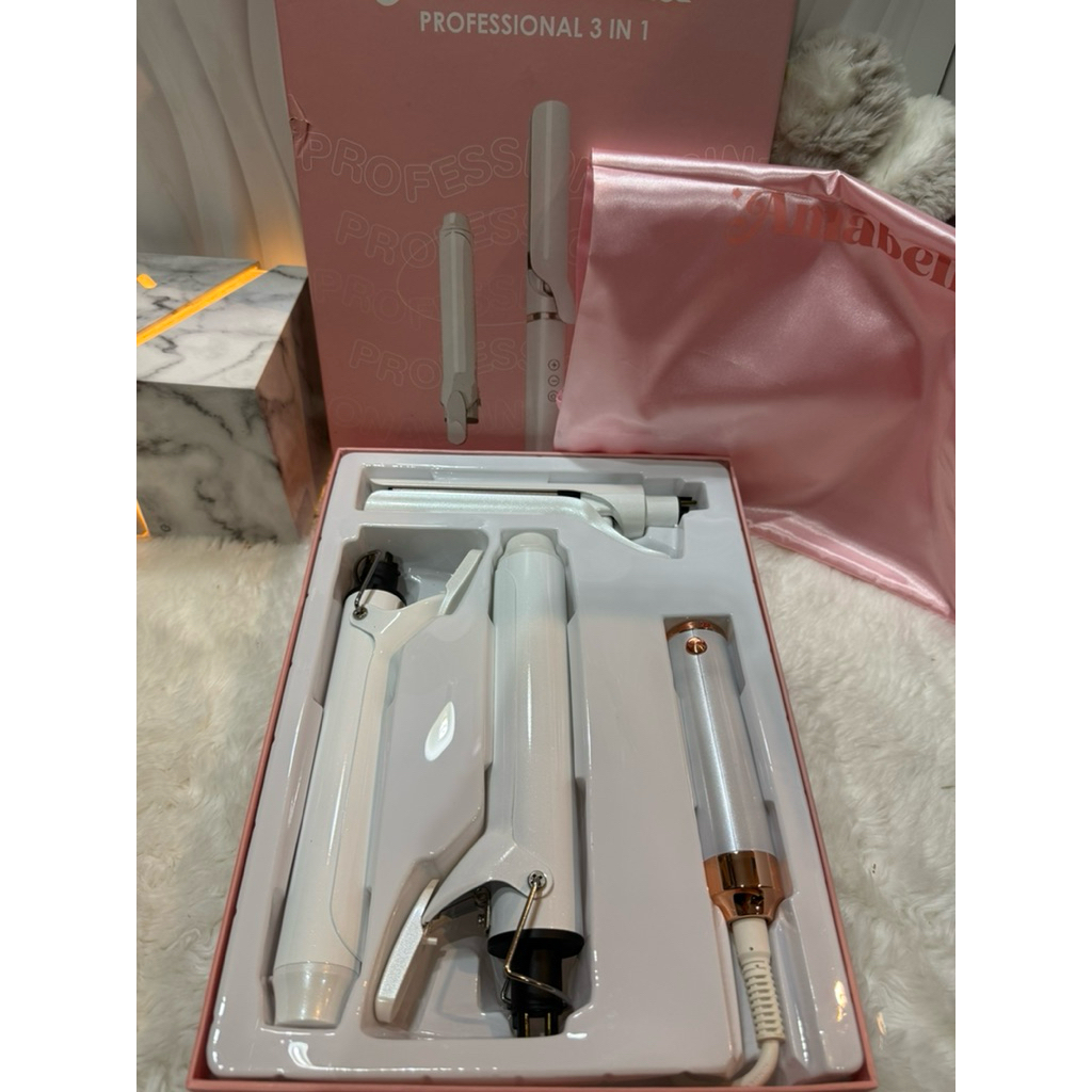 เครื่องม้วนผม 3 in 1 แบรนด์ Amabella สินค้ามือ 1 แกนม้วนผมเปลี่ยนหัวได้ น้องเป็น3 in 1 มีมาให้3หัว