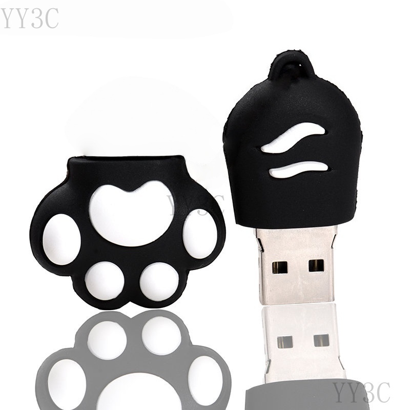 แฟลชไดรฟ์ USB 1GB 2GB 4GB 8GB 16GB 32GB 64GB 128GB 1TB  กรงเล็บแมวสีดำและสีขาว การ์ตูนน่ารักแมวตีน การจัดส่งจากกรุงเทพมห