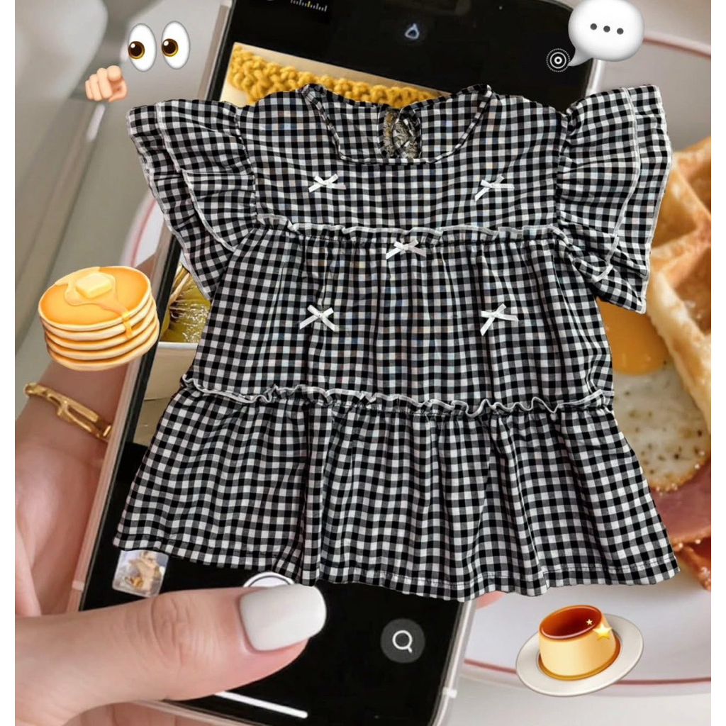 ❣️เสื้อสก็อตแต่งโบว์แขนระบายน่ารัก(เฉพาะเสื้อ)❣️#สาวอวบ#แขนสั้น - รูปที่ 4