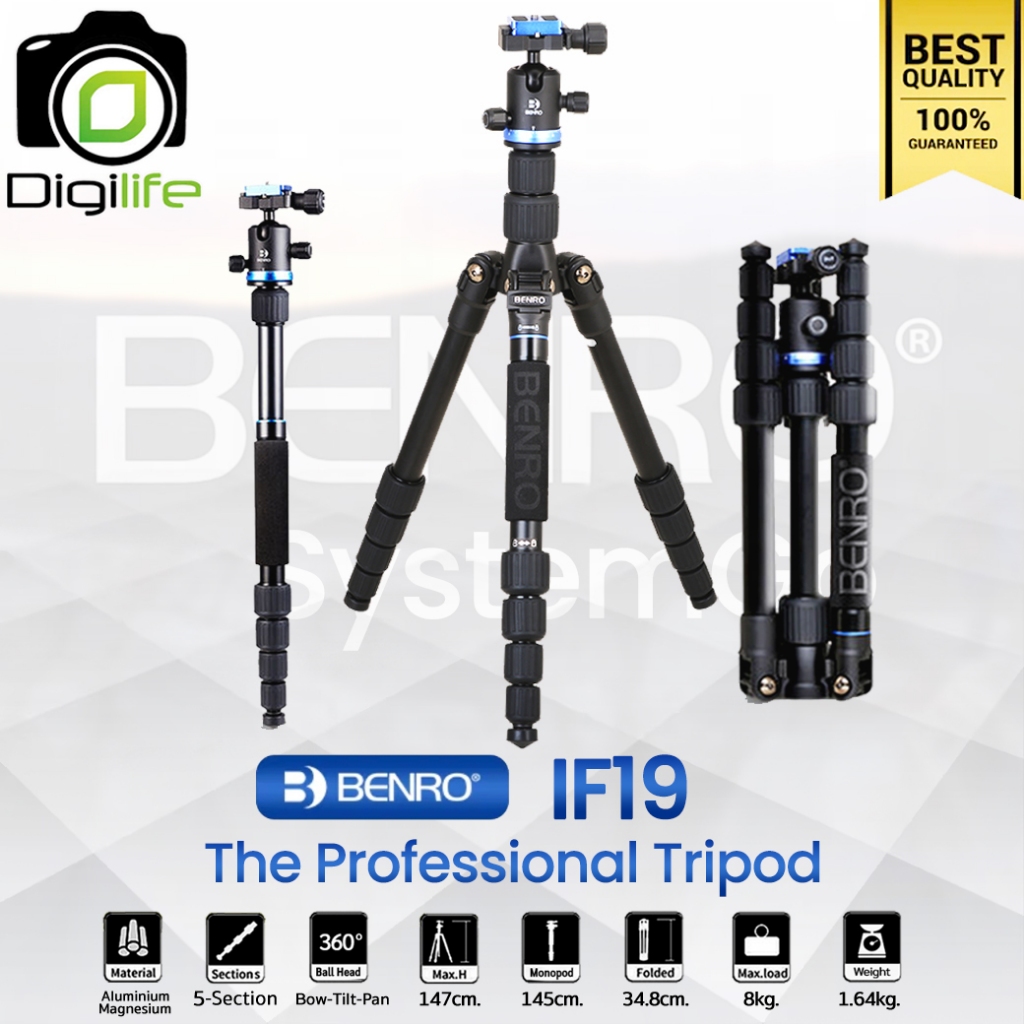 ลดล้างสต๊อก บางตัวอาจมีตำหนิ - Benro Tripod IF19 ขาตั้งกล้อง อเนกประสงค์ Monopod, กางราบ, กลับหัว / Digilife