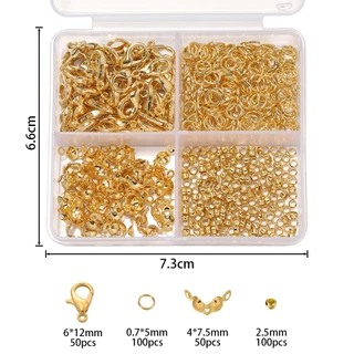 1set อุปกรณ์ทำเครื่องประดับ ทอง/เงิน ชุดเครื่องมื DIY อะไหล่สร้อย กันสนิม （ตะขอก้ามปู/ห่วงกลม/ตัวปิดปม/เม็ดบีบ）