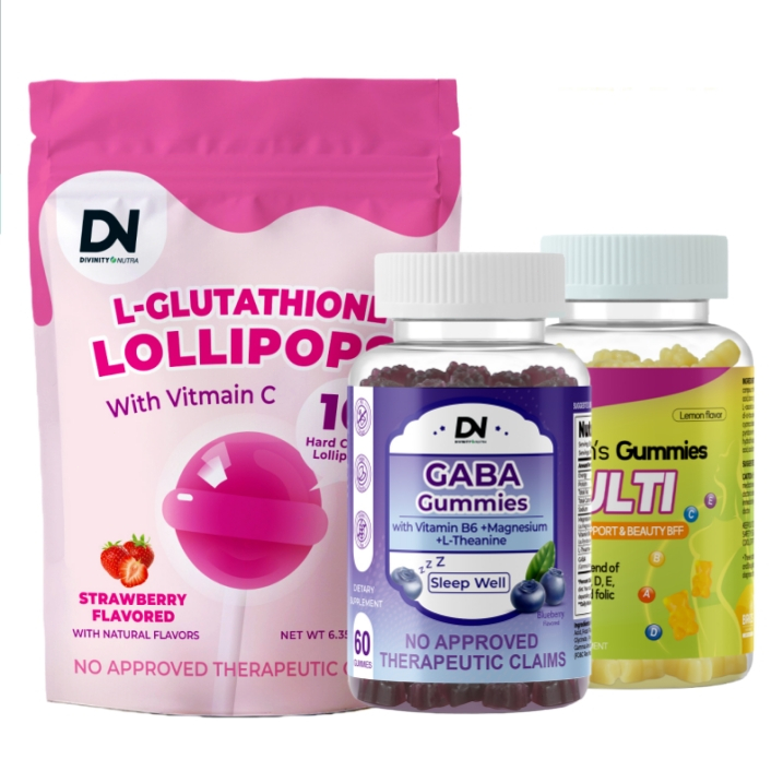 DN L-Glutathione ลูกอม Vitamin C Collagen 10 Lollipops, GABA 60 Sleep Gummies, MultiVitamin Gummies 