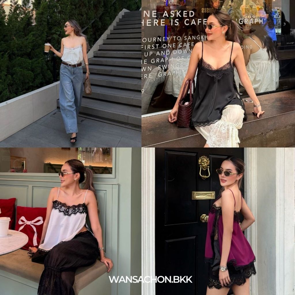 WSC l SHE'S GLAM LACE TOP เสื้อสายเดี่ยวซาตินลูกไม้