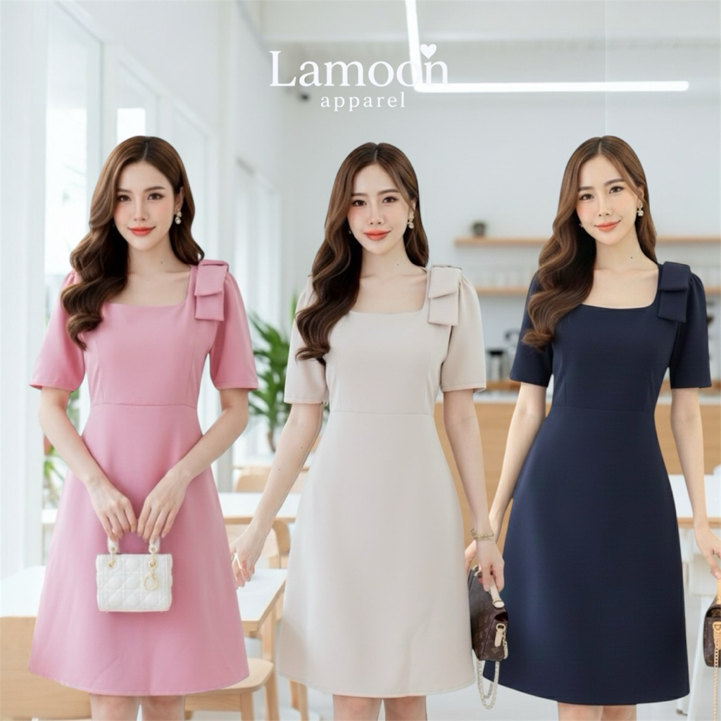 Bowty dress  เดรสแต่งโบว์ไหล่ เดรสแฟชั่นทำงาน by Lamoon Apparel