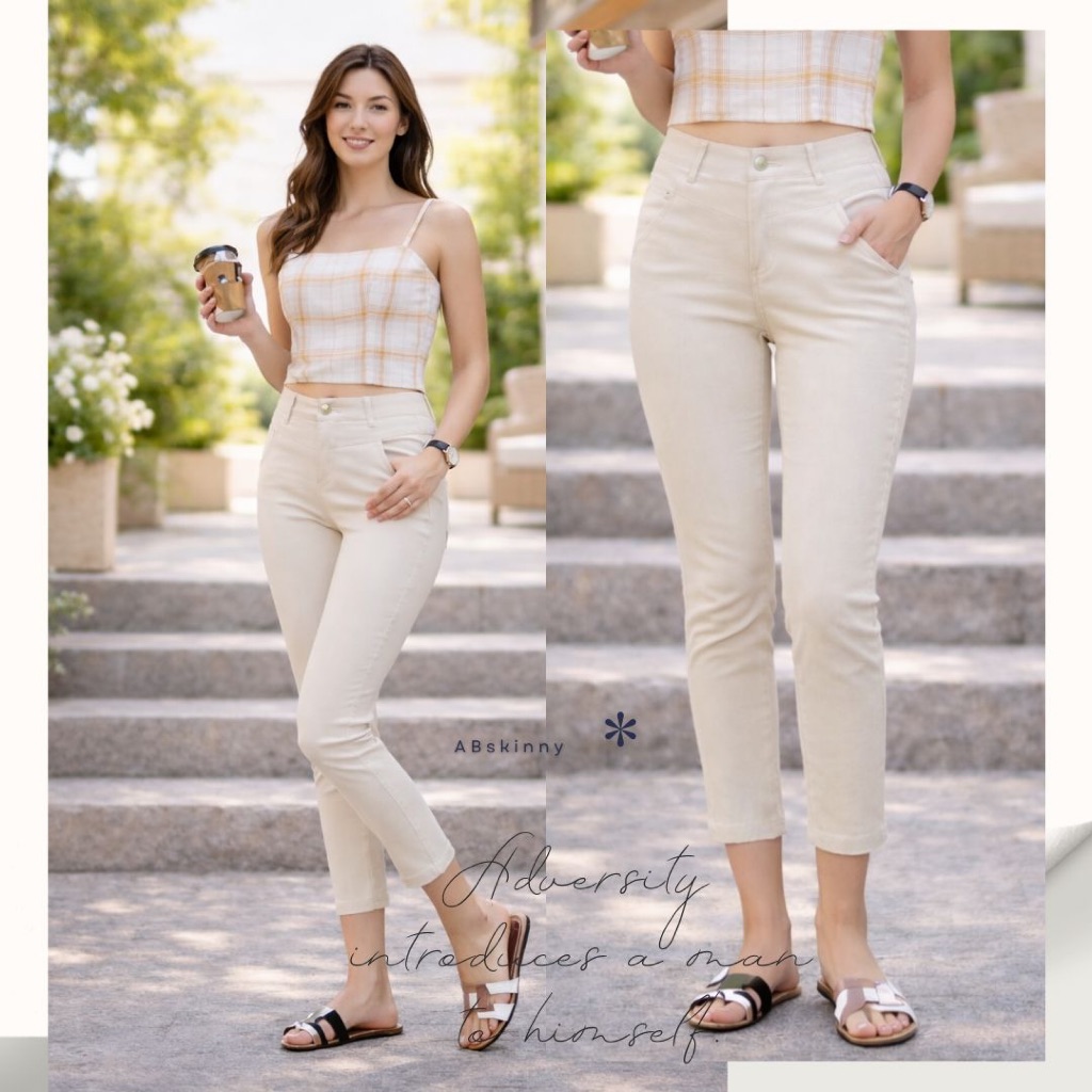 AB Skinny กางเกง 9 ส่วน สีครีม ของแท้ จากเพจดัง 350,000 Like กางเกง AB สกินนี่ยีนส์ผู้หญิง