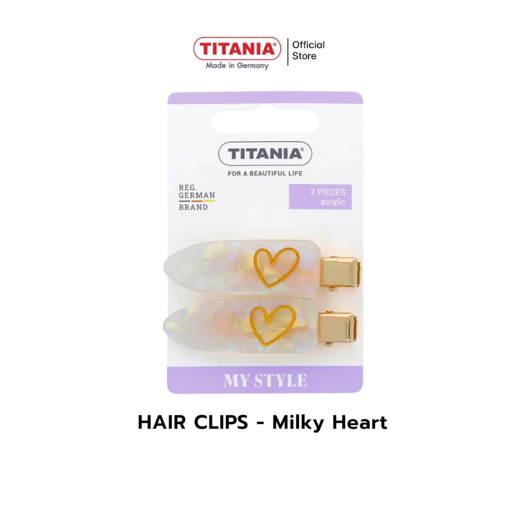 TITANIA Hair Clip กิ๊บหนีบผม Milky Heart นำเข้าจากเยอรมัน (1 กล่องบรรจุ 2 ชิ้น)