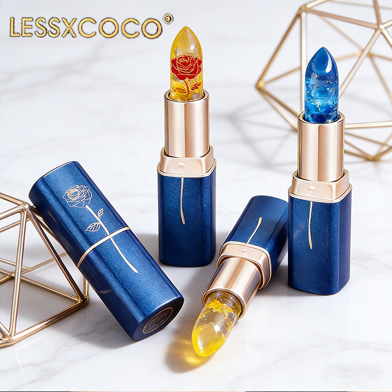 LESSXCOCO ลิปสติกนางฟ้า [ของแท้ มีเลขจดแจ้ง] ลิปมันเปลี่ยนสีตามอุณหภูมิ แท่งเเบบใส ลายดอกไม้ ลิปสติก