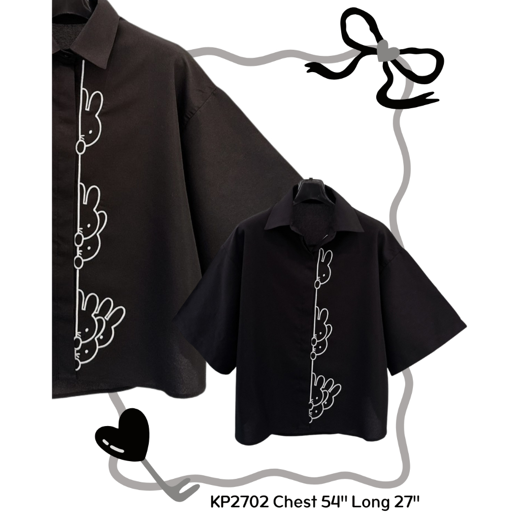𝑵𝒆𝒘 𝒄𝒐𝒍𝒍𝒆𝒄𝒕𝒊𝒐𝒏 ♡อก54เสื้อเชิ้ตแขนสั้นผ้าคัลตอลดีเทลปักสาปกระต่าย ลายปักใส่แล้วไม่ซ้ำใครแน่นอน  หยิบมาใส่แมทช์ขาสั้น2702