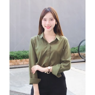 เสื้อเชิ้ตทำงานผู้หญิง คอปกแขนยาว ผ้าไหมอิตาลี ทรงสวยสุภาพ ไม่ยับง่าย ใส่ได้ทุกวัน S–5XL