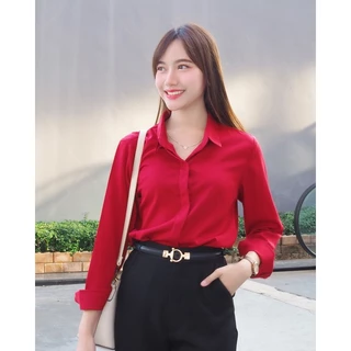 เสื้อเชิ้ตทำงานผู้หญิง คอปกแขนยาว ผ้าไหมอิตาลี ทรงสวยสุภาพ ไม่ยับง่าย ใส่ได้ทุกวัน S–5XL