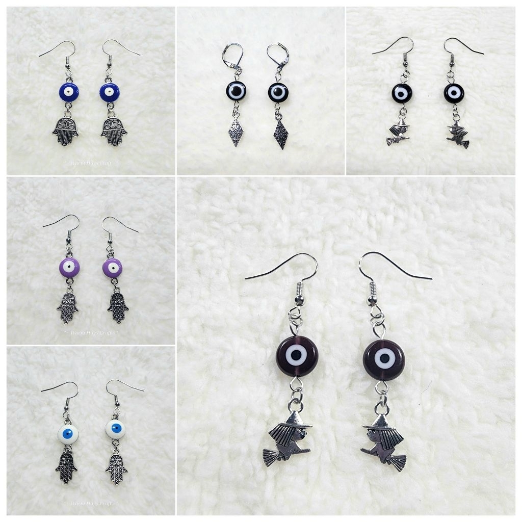Earrings >> ต่างหู EVIL EYE 🧿 ต่างหูสไตล์โบฮีเมียน ต่างหูหินนำโชค ต่างหูลูกปัด ต่างหูโลหะ เครื่องประดับ Wicca Celestial
