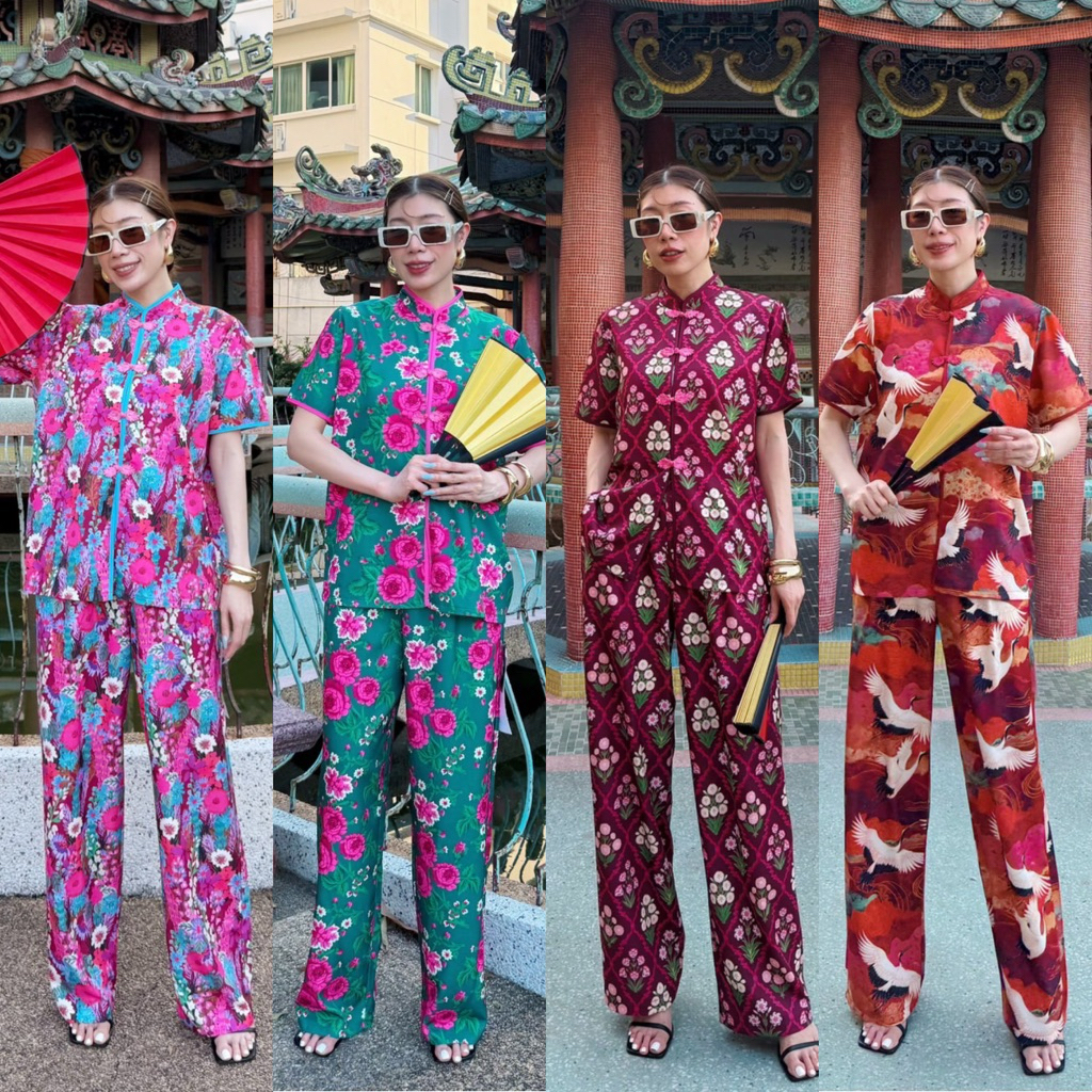 พร้อมส่ง #9920-5 x2 CN SHORT SLEEVES TOP + PANTS SET ชุดกี่เพ้า ชุดตรุษจีน รับอังเปา