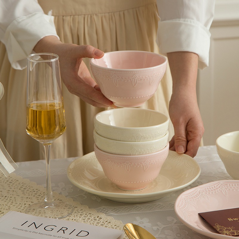 SunYoung ชุดจานชามเซรามิก🍽️ สไตล์ยุโรป ลายวินเทจ สีพาสเทล จานสเต็ก แก้วกาแฟ ของขวัญแต่งงาน กล่องหรู✨ - รูปที่ 3