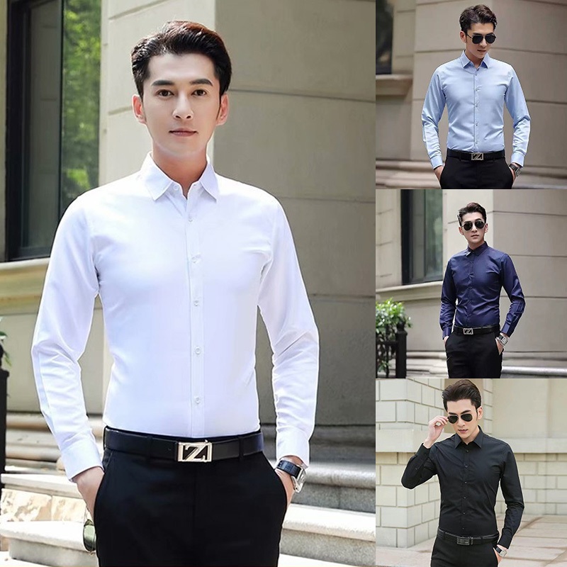 พร้อมส่งจากไทย✨เสื้อเชิ้ตสีขาว เสื้อเชิ้ตแขนยาวสำหรับผู้ชาย คอปก รุ่นสลิมฟิต ติดกระดุมใส่ทำงาน ใส่เที่ยวได้ #N2026