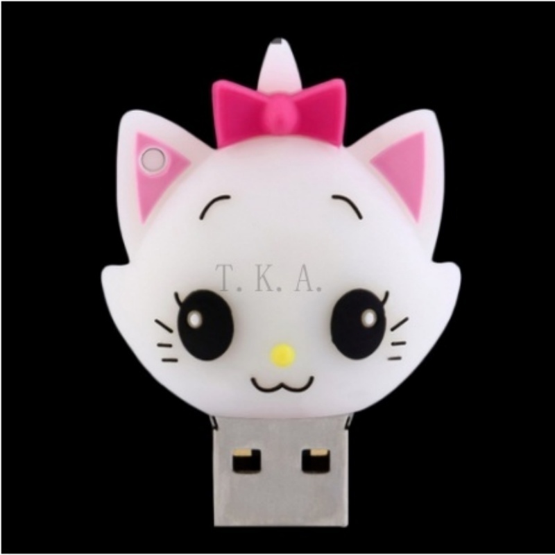 แฟลชไดรฟ์ USB 1GB 2GB 4GB 8GB 16GB 32GB 64GB 128GB 1TB  แมวดำที่มีดวงตาสีเหลือง แมวสีขาวน่ารัก การจัดส่งจากกรุงเทพมหานคร