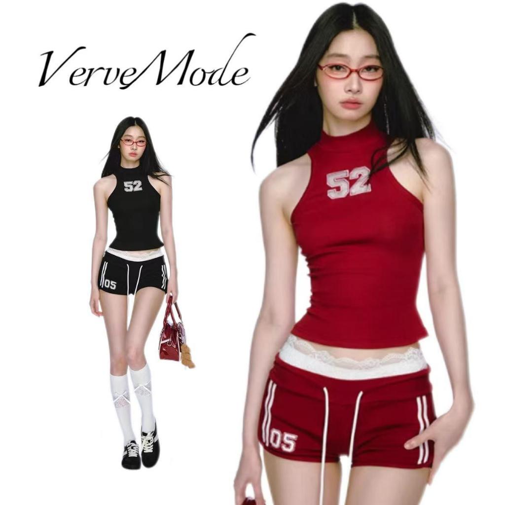 VerveMode.🍓จัดส่งในประเทศไทย🍓ชุดสองชิ้น เสื้อกั๊กกางเกงขาสั้นเข้ารูปสไตล์สาวสปอร์ตสุดฮอตสไตล์ย้อนยุคสไตล์อเมริกัน