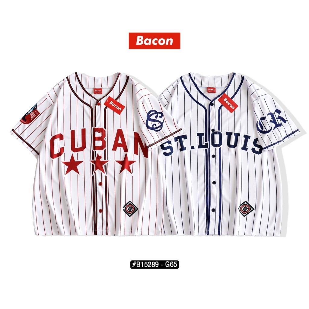 เสื้อแฟชั่น เสื้อกีฬาเบสบอล มีกระดุมจริง ใส่ได้ทั้งชาย-หญิงโอเวอร์ไซส์