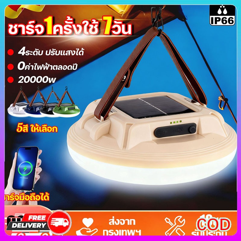 ไฟแคมป์ปิ้ง20000mah พกพาสะดวก LED ไฟฉุกเฉิน ไฟพกพา IP66 ชาร์จType-C  สำหรับตั้งแคมป์ ปีนเขา