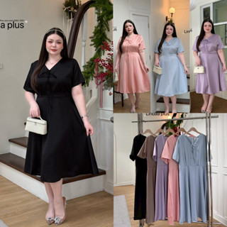 (LD) เดรสยาวคอวี เนื้อผ้าซาติน ใส่ออกงานหรือทำงานได้ เรียบสว…