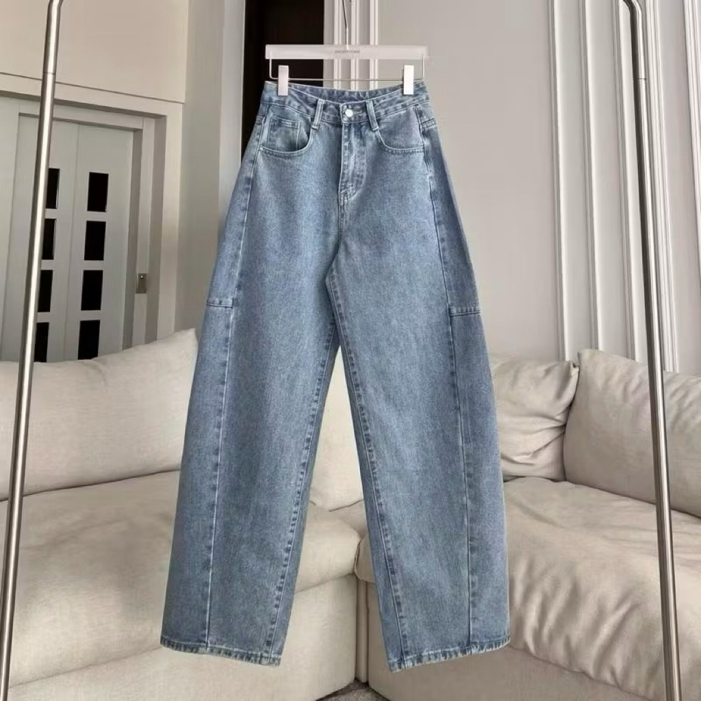 PTJ30270 Luna Barrel High-rise กางเกงยีนส์ PROMTHONG เอวสูงทรง Curved