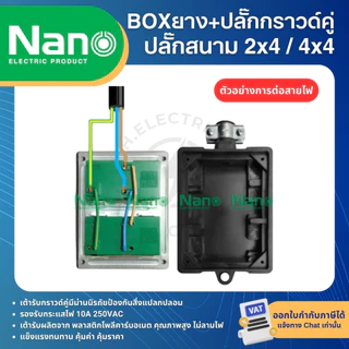 NANO RBNS บล็อคยาง กันกระแทก พร้อมปลั๊กกราวด์คู่ NANO BOX ปลั๊กสนาม 2x4 4x4 ใช้งานร่วมกับ สายไฟ VCT
