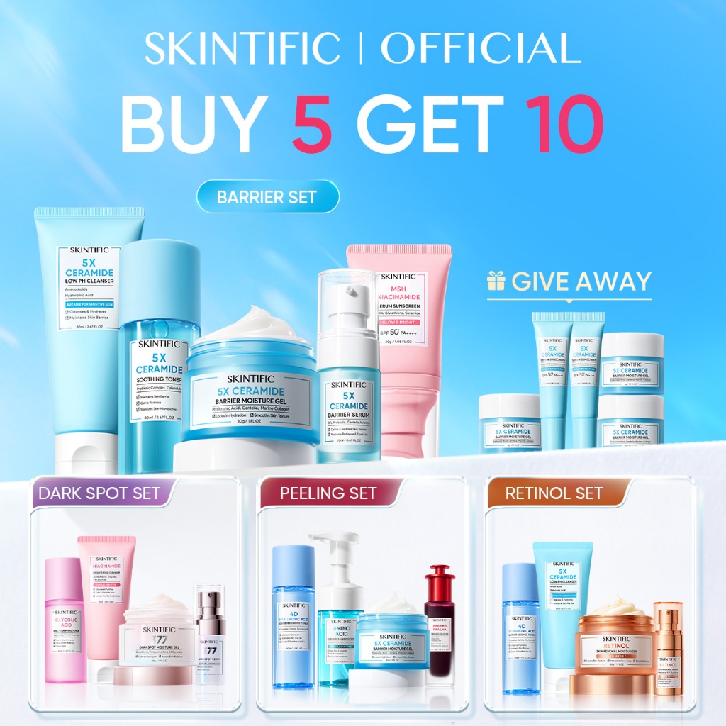  SKINTIFIC Repairing Barrier, Fading Spots,Brightening โฟมล้างหน้า โทนเนอร์ เซรั่ม มอยเจอร์ไรเซอร์