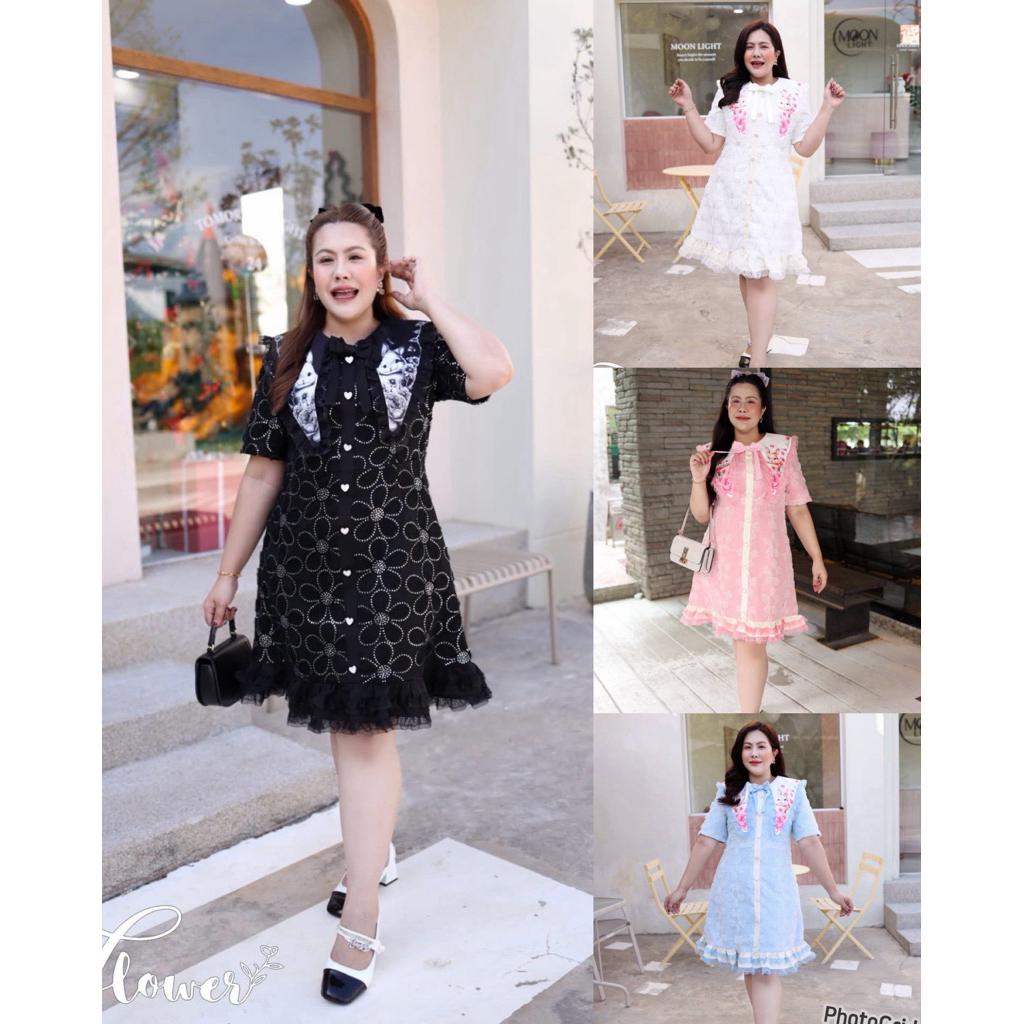 เดรสสาวอวบน้องกระต่าย สวยหวานทรงสวย น่ารักสุดๆ พรางหุ่น ใส่ถ่ายรูปชิวๆ พลัสไซส์ เสื้อผ้าสาวอวบอ้วน ไซส์ใหญ่