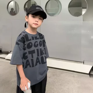 Beryl kids🌸เสื้อยืดเด็กผู้ชาย🎀เสื้อแขนสั้นเด็ก คอกลม ทรงหลวม พิมพ์ลายตัวอักษรลำลอง สไตล์เกาหลี หล่อเท่ ฤดูร้อน
