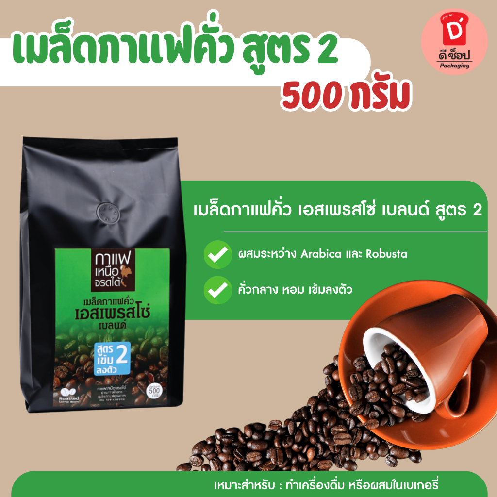 กาแฟเหนือจรดใต้ สูตร 2 เข้มลงตัว เมล็ดกาแฟคั่ว เอสเพนสโซ่ เบลนด์ ผ่านการคัดสรร