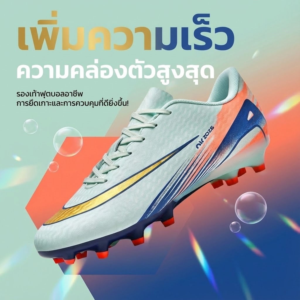 รองเท้าฟุตบอลปุ่มยาว อากาศไหลสบายต่อเท้า กันลื่นยั่งยืน สำหรับชายหญิงเด็กผู้ใหญ่ ฝึกซ้อม COD ส่งไทย