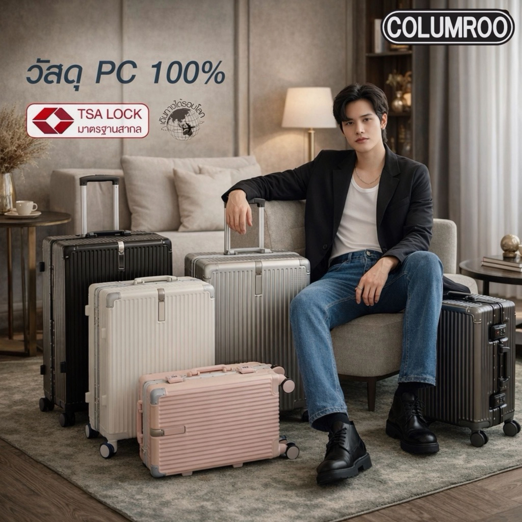 COLUMROO กระเป๋าเดินทางล้อลากโครงอลูมิเนียม   มีที่ห้อยสัมภาระด้านหน้า CR95