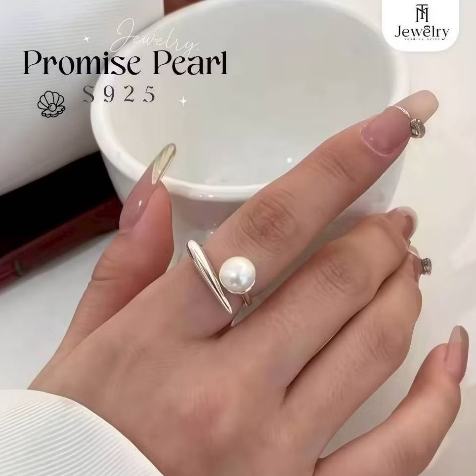 TM Jewelry✨ แหวนไข่มุก แหวนเงินแท้ 92.5% รุ่น Promise Pearl 🤍 แหวนปรับขนาดได้ ประดับมุก พร้อมกล่องพรีเมียม 🎁