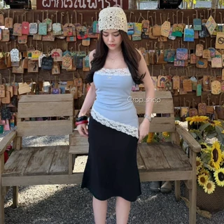 crop..shop เสื้อสายเดี่ยว งานสวย น่ารัก ปลายเฉียง สดุดตาสุดๆ สีสดใส สวยลมุนลงตัวมาก