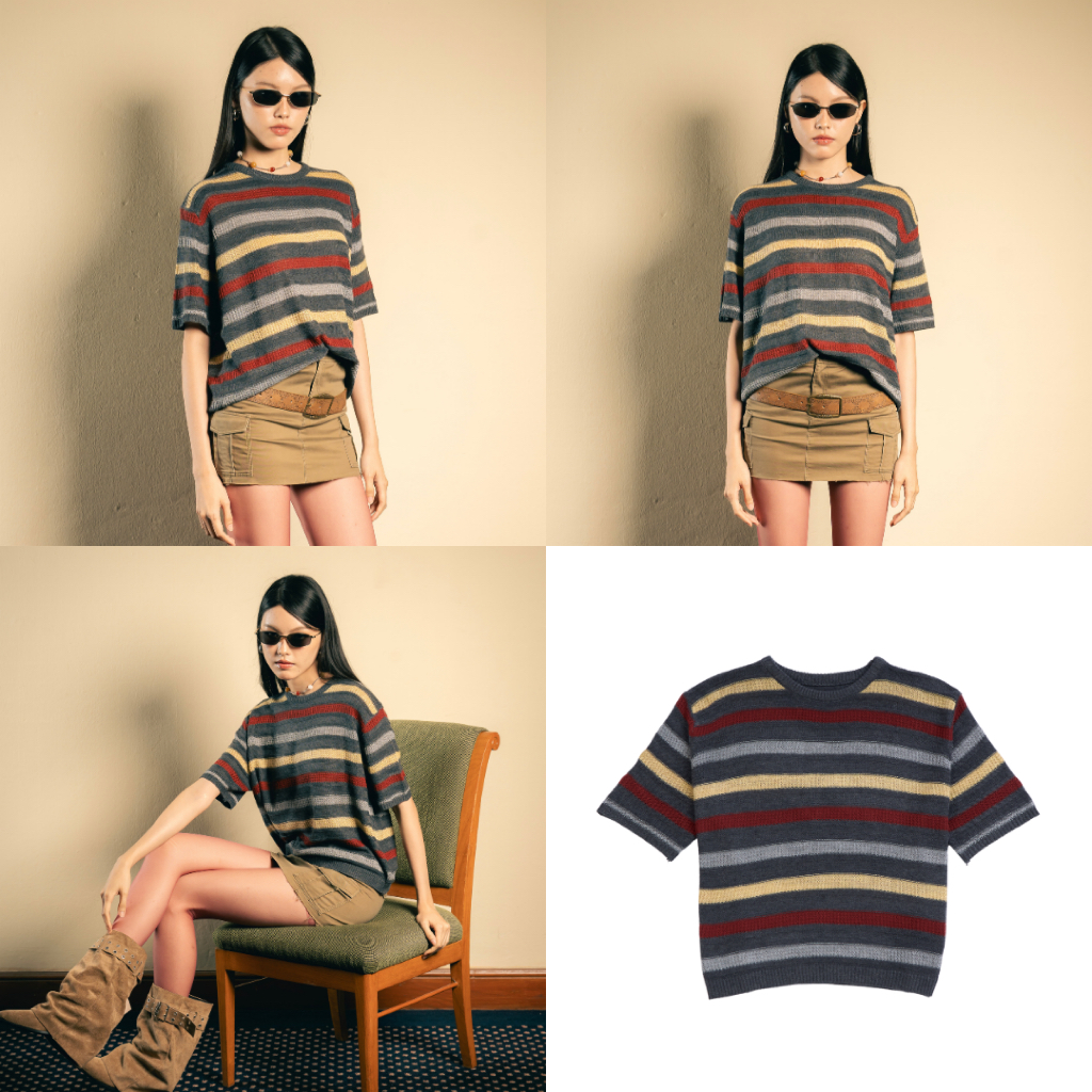 EVERYDAY – Burger Knit Top เสื้อยืดผ้าทอลายทาง