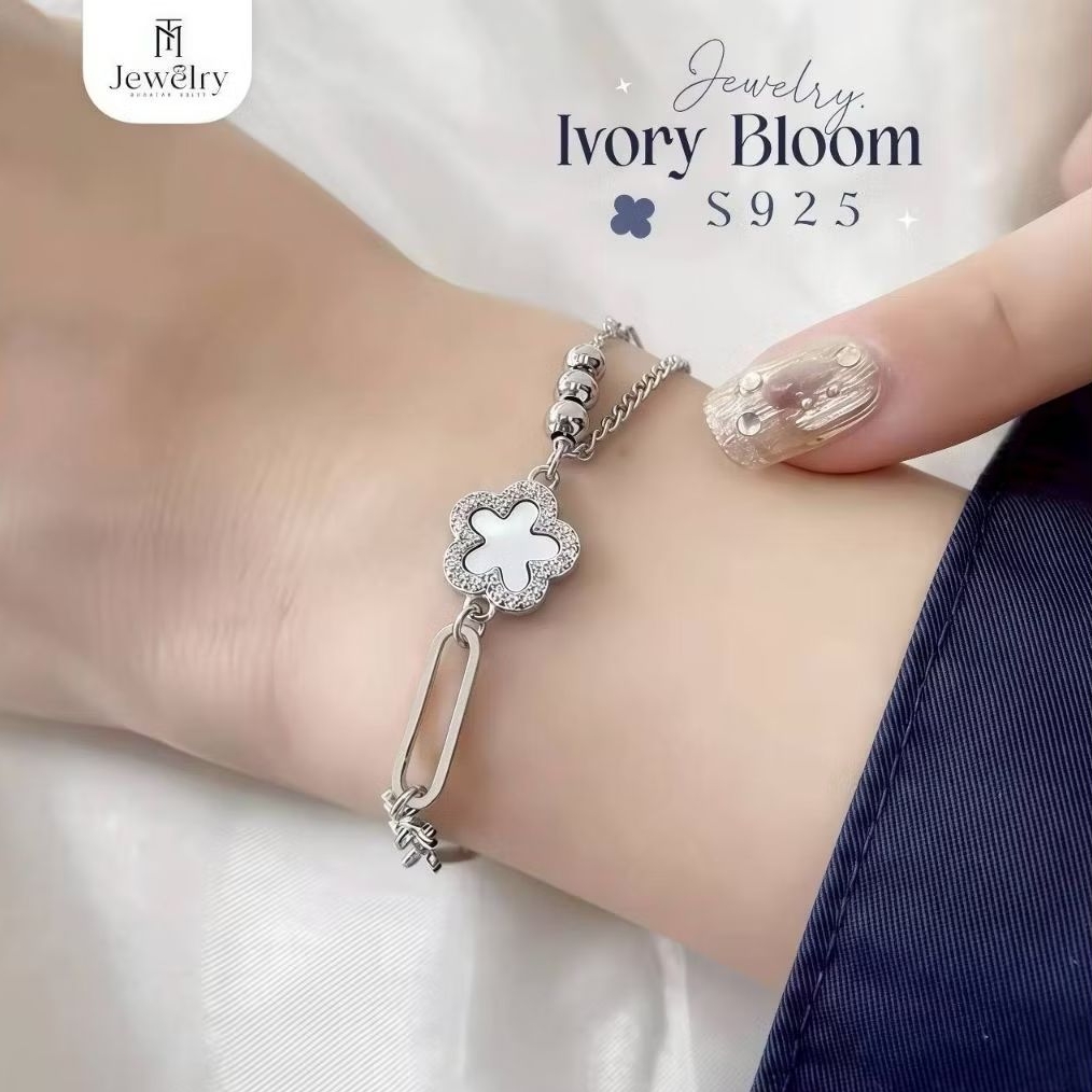 ⭐ TM Jewelry✨ สร้อยข้อมือเงินแท้ 92.5% รุ่น Ivory Bloom   สร้อยข้อมือผู้หญิง กำไลข้อมือผู้หญิง กำไลเงินแท้ พร้อมกล่อง ราคา ถูกที่สุด ดีลบีเคเค
