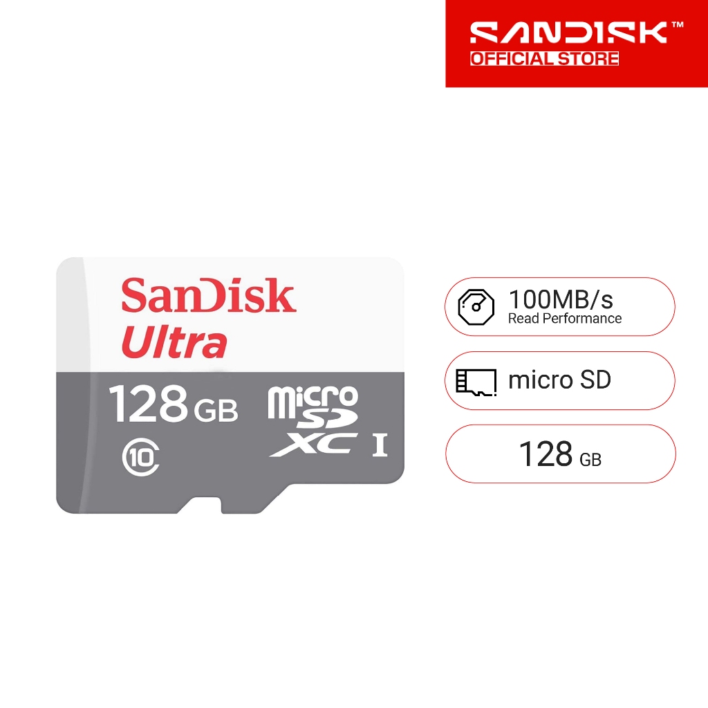 SanDisk Ultra Micro SDXC 128GB UHS-I CLASS 10 (SDSQUNR_128G_GN6MN) ความเร็วในการอ่านสูงสุด 100 MB/วินาที