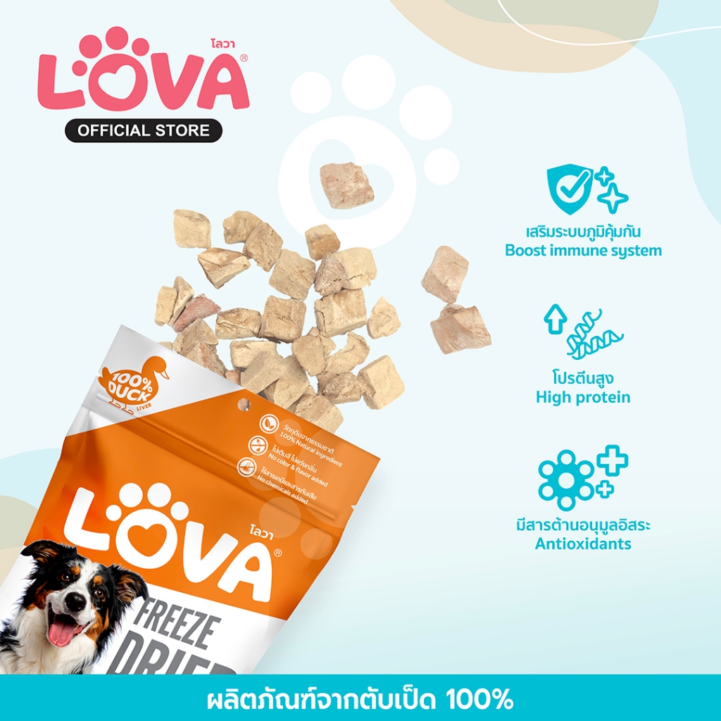 Lova โลวา ตับเป็ดฟรีซดราย สำหรับสุนัข น้ำหนัก 40 กรัม ยกลัง8แพ็ค Duck Liver Freeze Dried for Dog ราคา ถูกที่สุด ดีลบีเคเค แกลเลอรีภาพที่ 3