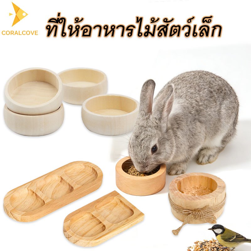 coralcoveshop ที่ให้อาหารไม้ธรรมชาติ ชามอาหารสัตว์เล็ก ทรงกลม สำหรับแฮมสเตอร์ กระต่าย ชินชิล่า
