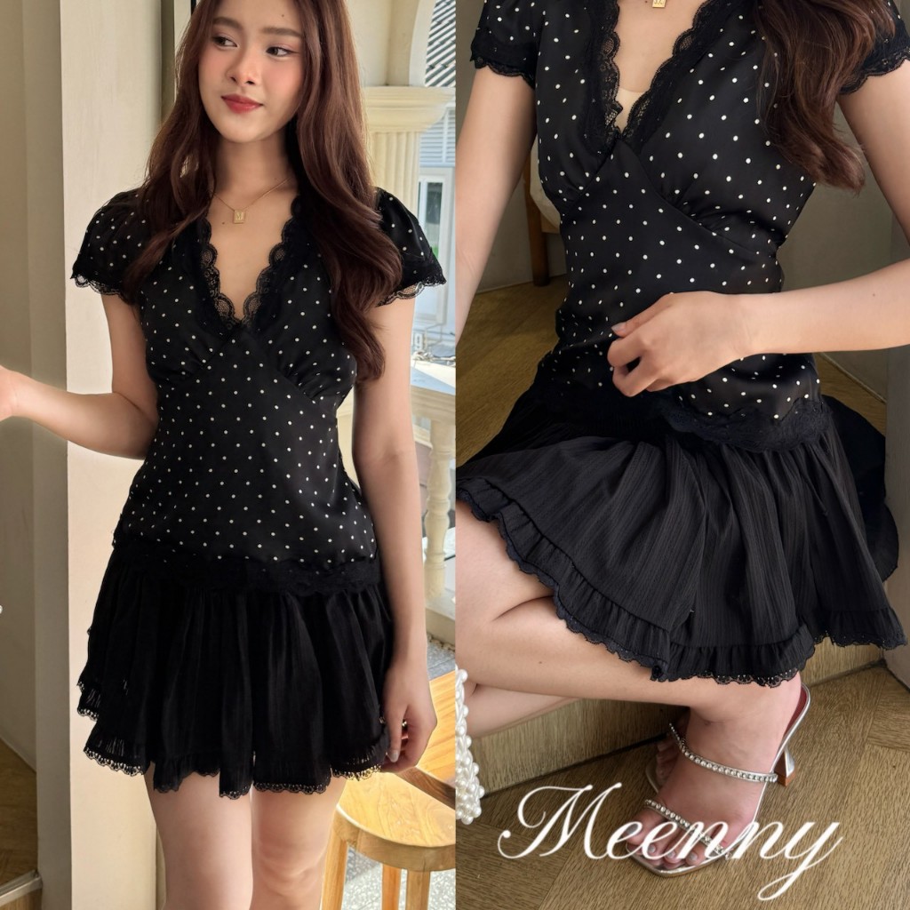 Meenny Closet | LX02 (มีSize) กระโปรงน่ารักเเต่งดีเทลดอกไม้ MEENNY รูปที่ 4